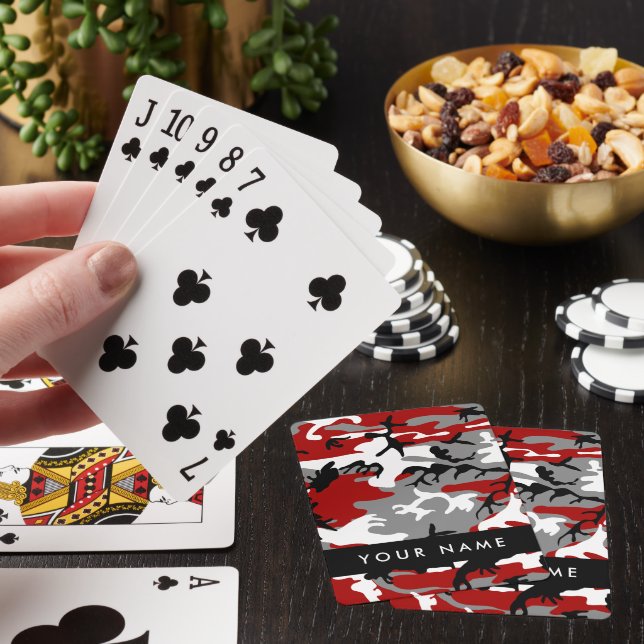 Jeu De Cartes Camouflage rouge et gris Votre nom Personnaliser (In Situ)