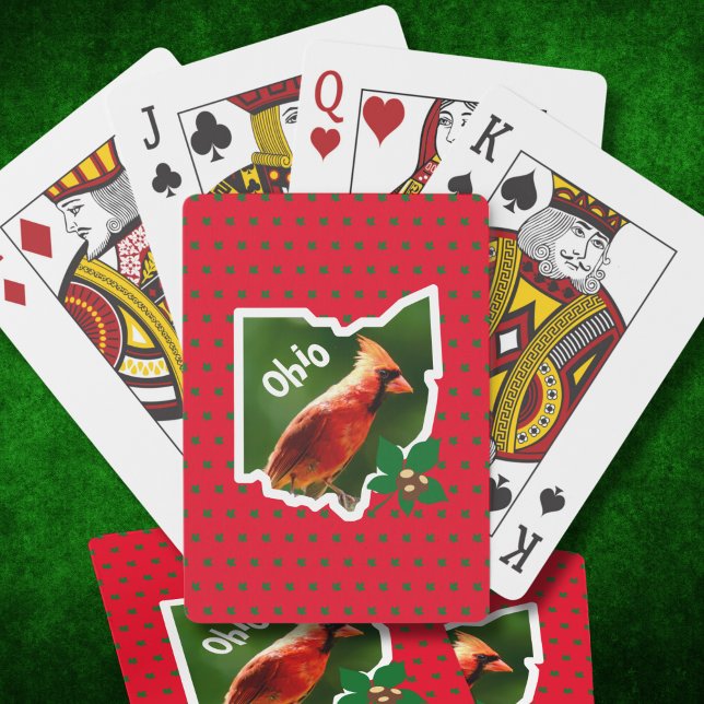 Jeu De Cartes Cardinal Ohio Buckeye State Jouer des cartes (A bright red northern cardinal is framed by an outline of the state of Ohio map on these cards.)