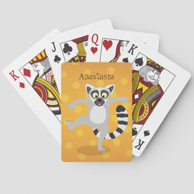 Jeu De Cartes Caricature de danse lémurienne en anneau mignon (dos)