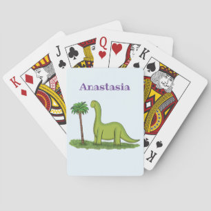 Jeu De Cartes Caricature de dinosaure de brontosaurus vert migno