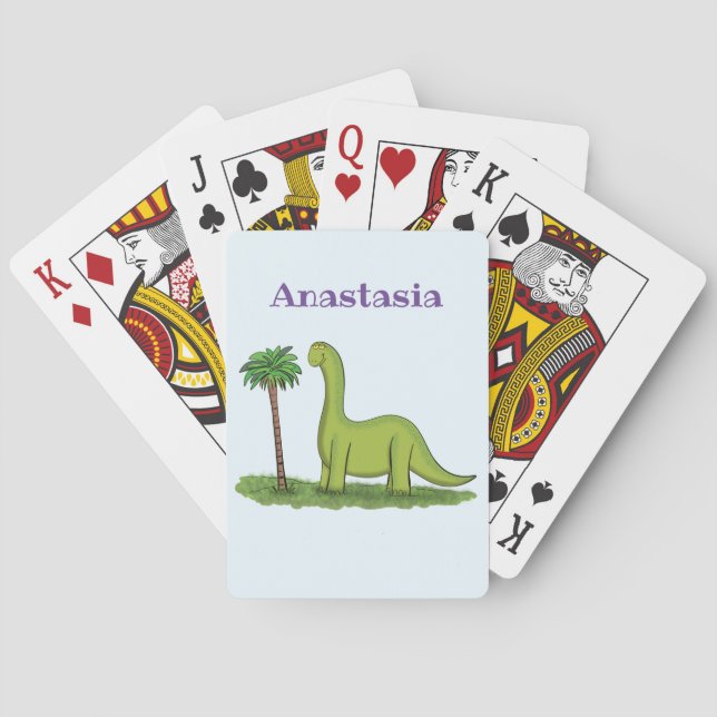 Jeu De Cartes Caricature de dinosaure de brontosaurus vert migno (dos)