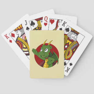 Jeu De Cartes Caricature de dragon vert jouant aux cartes