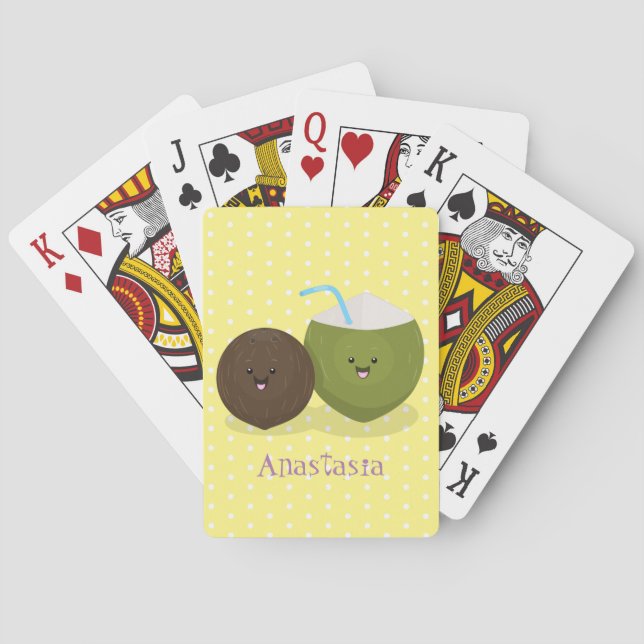 Jeu De Cartes Caricature de noix de coco kawaii joyeux (dos)