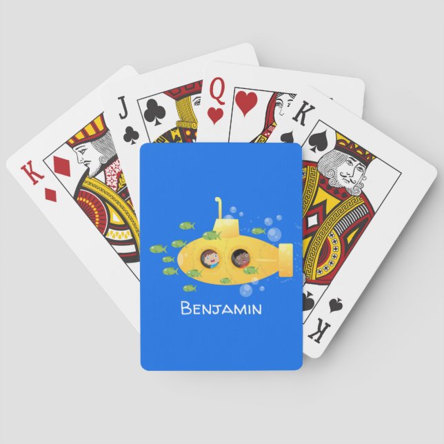 Jeu De Cartes Caricature de poisson sous-marin jaune mignon (dos)