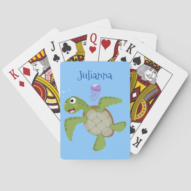 Jeu De Cartes Caricature joyeuse de tortue de mer verte mignonne (dos)