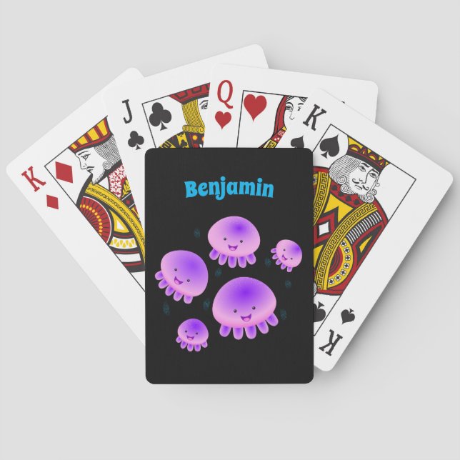 Jeu De Cartes Caricature kawaii de méduse violette rose mou (dos)