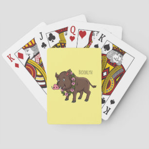 Jeu De Cartes Caricature mignonne sanglier et fleurs