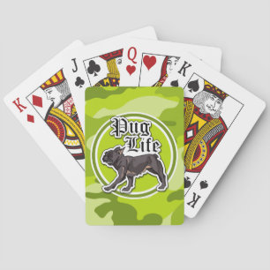 Jeu De Cartes Carlin amusant ; camo vert vif, camouflage