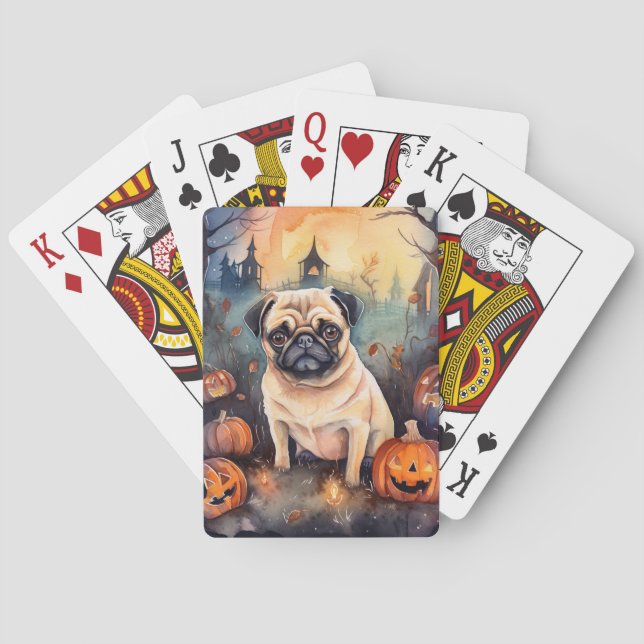 Jeu De Cartes Carlin d'Halloween avec la peur Citrouille (dos)