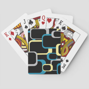 Jeu De Cartes Carré rétro Motif géométrique bleu gris jaune