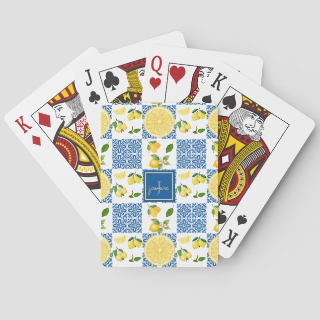 Jeu De Cartes Carrelage Motif Pays Français Monogramme Citron (dos)