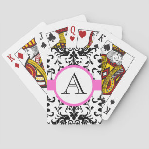 Jeu De Cartes Carte de jeu Mariage rose monogramme Damask noir