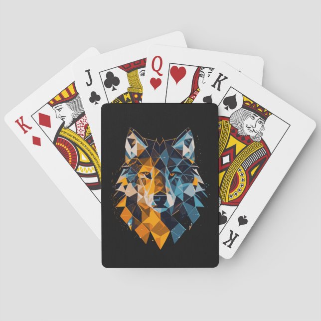 Jeu De Cartes carte de tête de loup géométrique (dos)