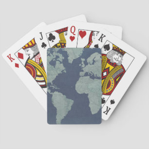 Jeu De Cartes Carte du monde du lin bleu