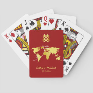 Jeu De Cartes Carte du monde rouge et or destination mariage chi