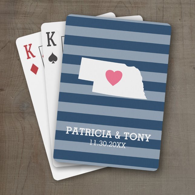 Jeu De Cartes Carte Nebraska Accueil Amour de l'état avec Coeur  (Personalized Playing Cards with a State Map, Movable Heart and Name)