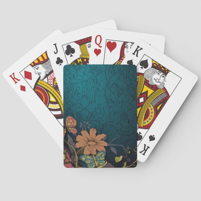 Jeu De Cartes Cartes de jeu gravées de fleurs sauvages (dos)