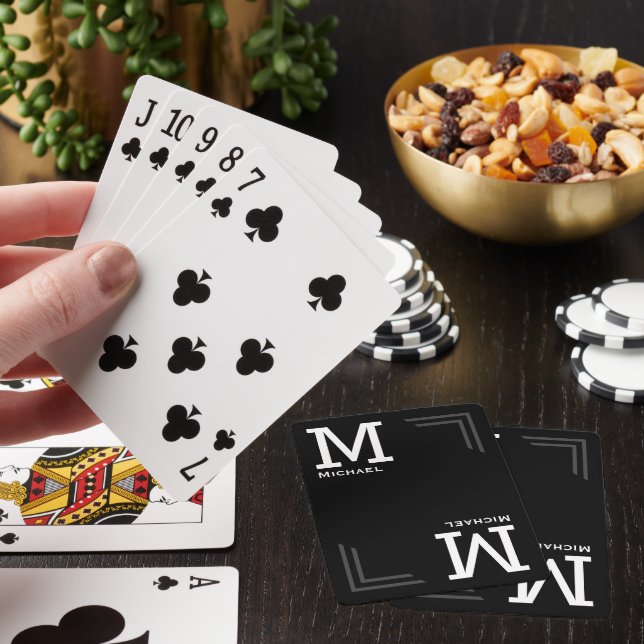 Jeu De Cartes Cartes de jeu noir Monogramme avec nom (In Situ)
