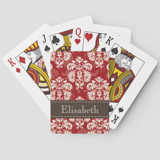 Jeu De Cartes Cartes de jeu Red et Brown Damask Bicycle® (dos)