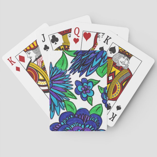 Jeu De Cartes Cartes de lecture à fleurs bleues (dos)