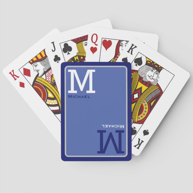 Jeu De Cartes Cartes de lecture bleu monogramme avec nom personn (dos)