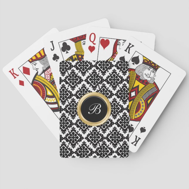 Jeu De Cartes Cartes de lecture personnalisées Monogramme Damask (dos)