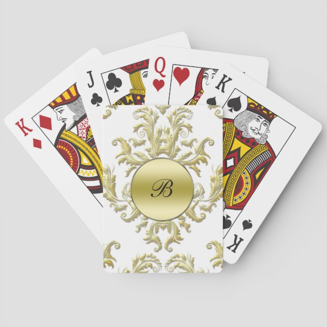 Jeu De Cartes Cartes de lecture personnalisées Monogramme Damask (dos)