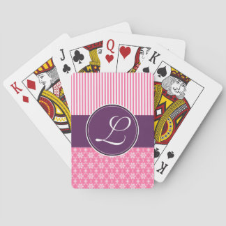Jeu De Cartes Cartes, Monogramme personnalisé Motif rose violet