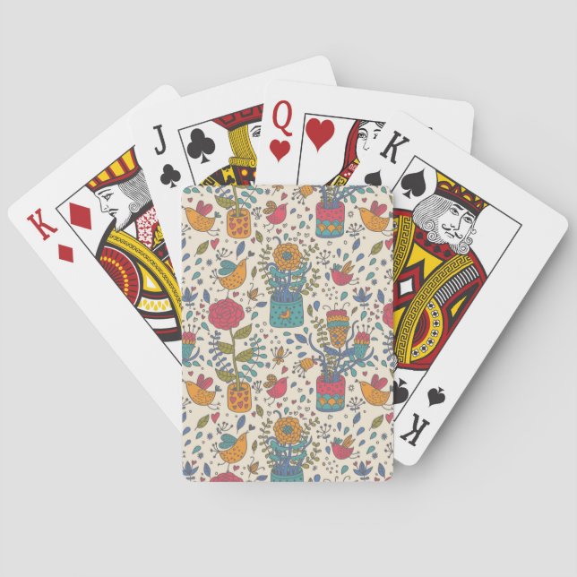 Jeu De Cartes Cartographie à motifs floraux avec oiseaux 2 (dos)