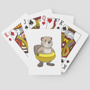 Jeu De Cartes Castor à la natation avec anneau de natation