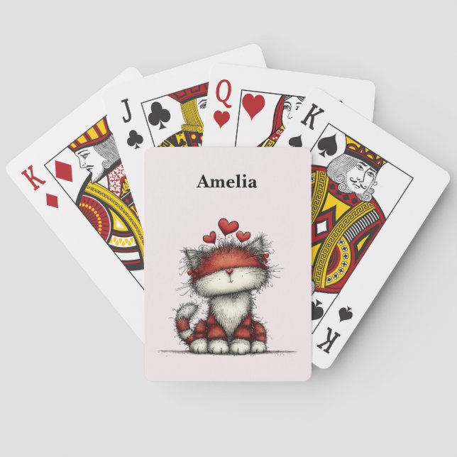 Jeu De Cartes Cat with Red Hearts Cute and Fun (dos)