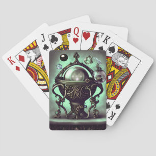 Jeu De Cartes Cauldron orné avec boule de cristal vert et orbes