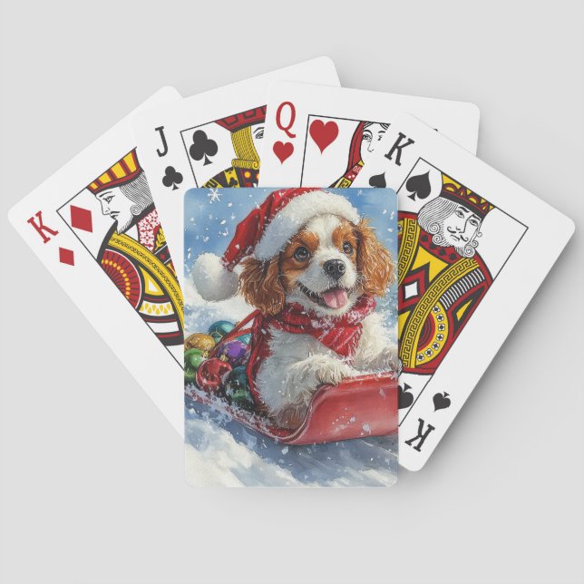 Jeu De Cartes Cavalier King Charles Spaniel Chien Sledge Noël (dos)