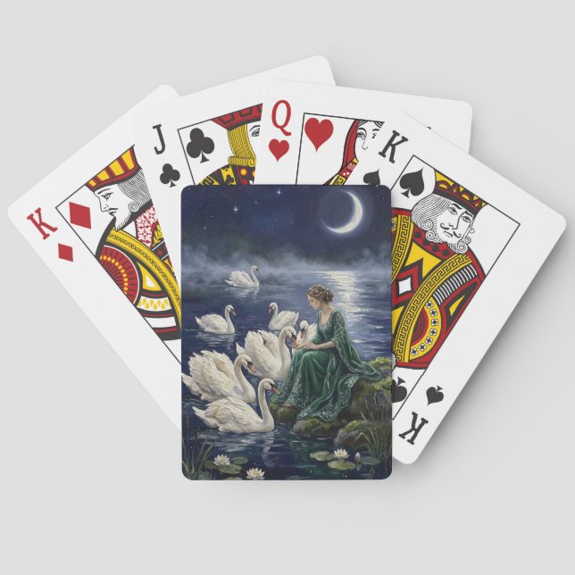 Jeu De Cartes Celtic Swans Moonlit Lake Night Fantasy Art (dos)