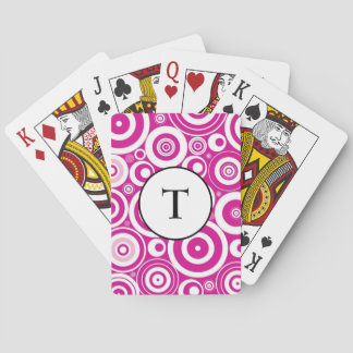Jeu De Cartes Cercles rétro concentrés rose et blanc moyen