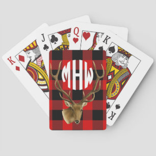 Jeu De Cartes Cerf Rouge Noir Blanc Monogramme Plaid Buffalo