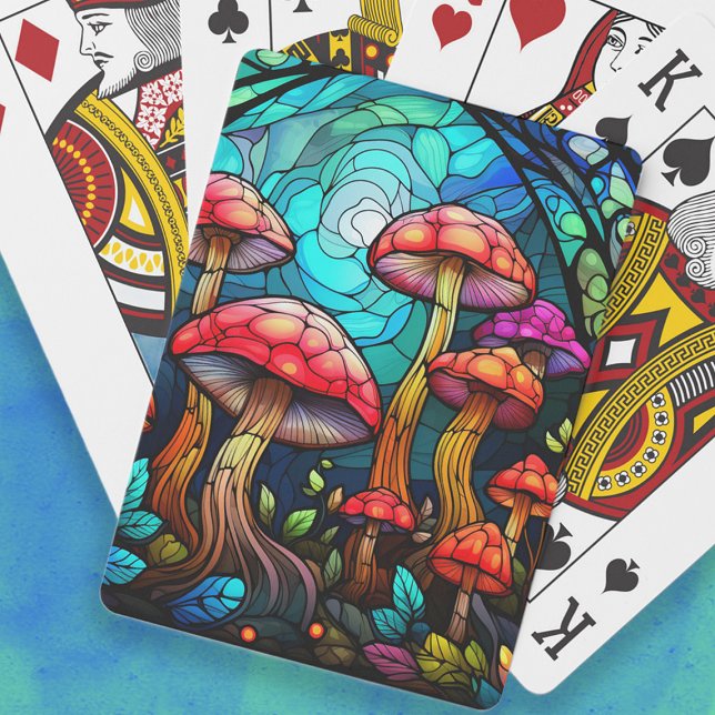 Jeu De Cartes Champignons en verre tendu Toadstool Imaginaire My (Stained glass mushrooms playing cards)