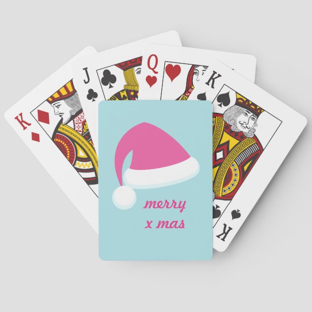 Jeu De Cartes Chapeau rose Santa sur des cartes de jeu Turquoise (dos)