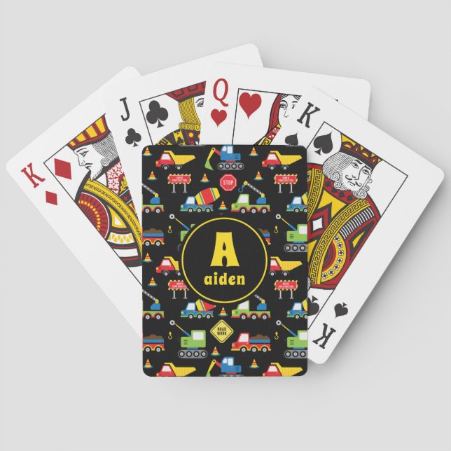 Jeu De Cartes Chariots de construction Routes Monogramme Nom (dos)