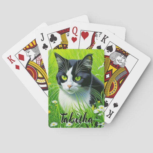 Jeu De Cartes Chat adorable personnalisé dans un champ de margue (dos)