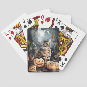 Jeu De Cartes Chat Bengale D'Halloween Avec Peur Citrouille