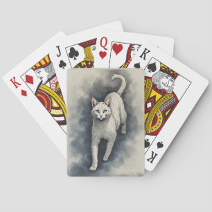 Jeu De Cartes Chat blanc dans un style de dessin à l'encre chino