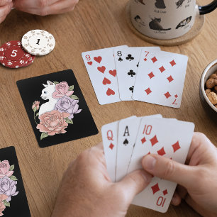Jeu De Cartes Chat Blanc Pastel Floral Botanique Romantique Noir