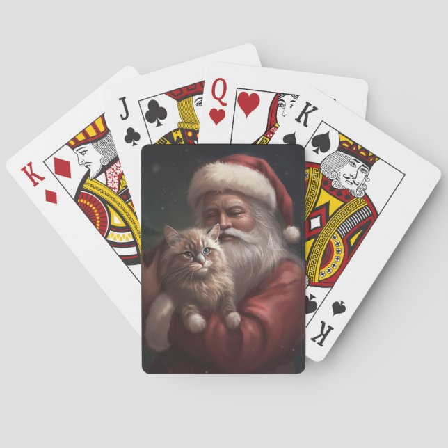 Jeu De Cartes Chat de Sibérie avec Noël Festif du Père Noël (dos)