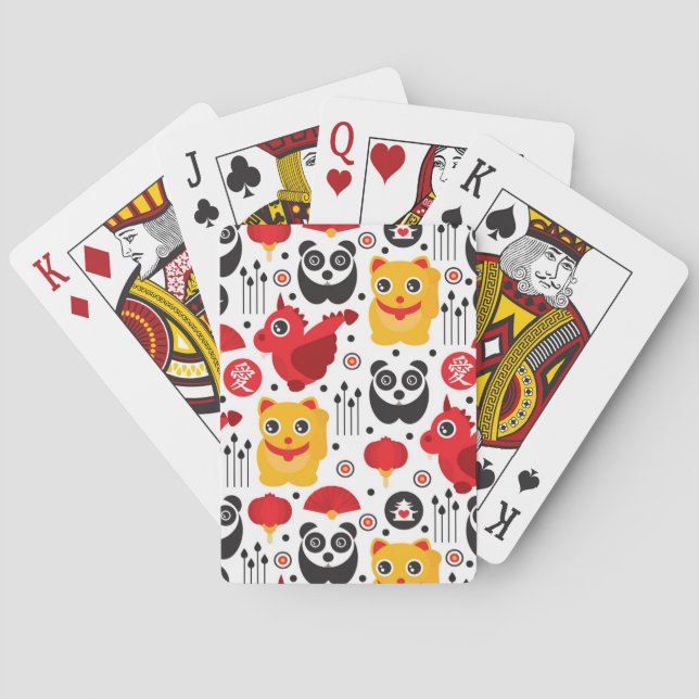 Jeu De Cartes Chat, dragon, et panda chanceux de la Chine (dos)