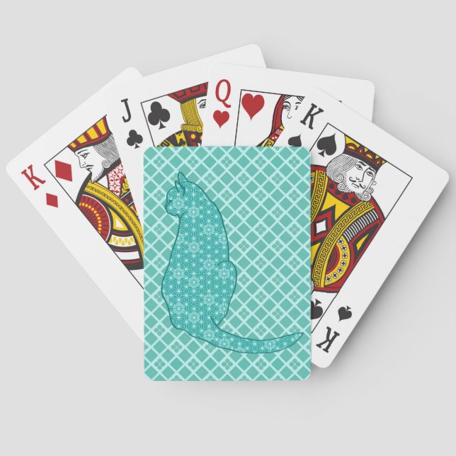 Jeu De Cartes Chat japonais - Kimono turquoise (dos)