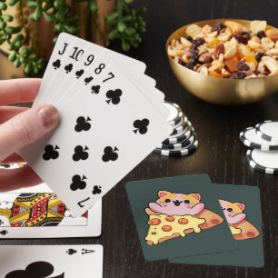 Jeu De Cartes Chat Mignon Kawaii Enlaçant une Pizza au Pepperoni