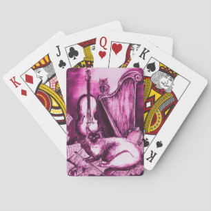 Jeu De Cartes CHAT MUSICAL AVEC OWL Rose, Violet, Violet, Blanc
