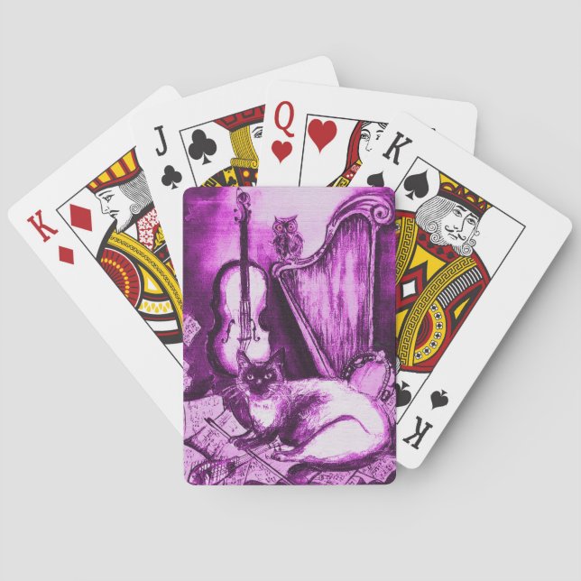 Jeu De Cartes CHAT MUSICALE ET OWL Rose, Violet, Violet Blanc Mu (dos)