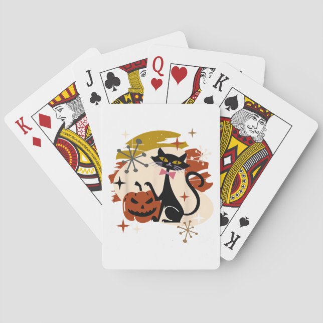 Jeu De Cartes Chat noir et Halloween rétro atomique Citrouille (dos)